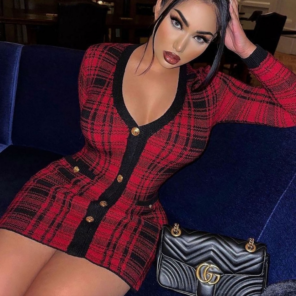 Red holiday sweater dress